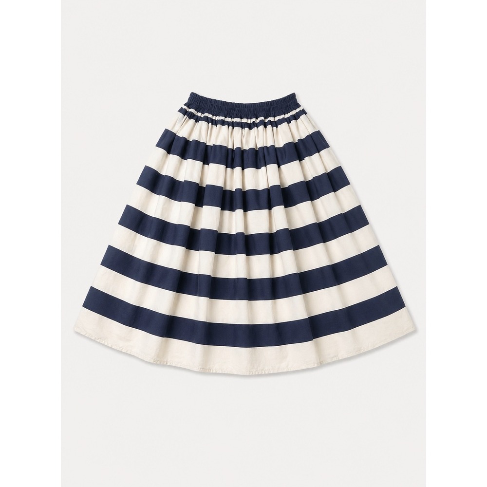 Firenze in Maglia Navy Blue Cream Striped Midi Skirt with Pockets Size small